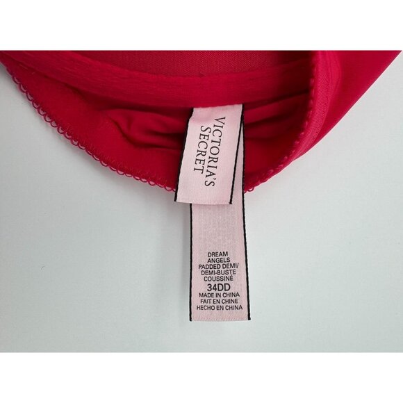 Victorias Secret Dream Angels Padded Demi Bra 34DD Cherry Red Strappy Underwire - Picture 4 of 6